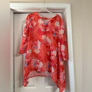 Floral Sheer Red Women's Top